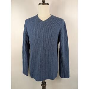 Banana Republic Mens L Sweater 100% Fine Merino Wool Blue Long Sleeve Pullover